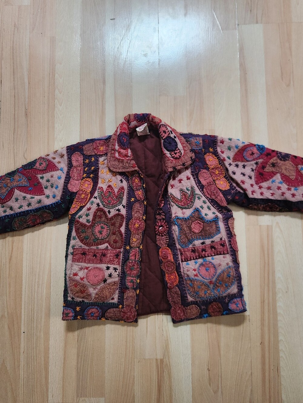 April Cornell Embroidered Patchwork Jacket - Pink, Purple, Brown